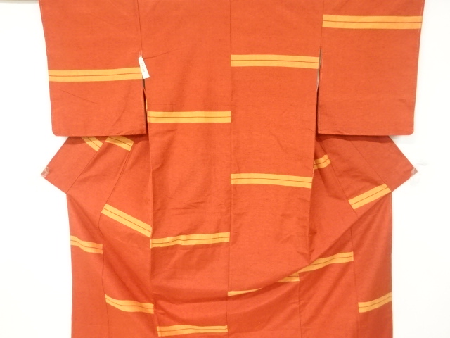 JAPANESE KIMONO / ANTIQUE KIMONO / SILK / TSUMUGI / WOVEN ABSTRACT STRIPE